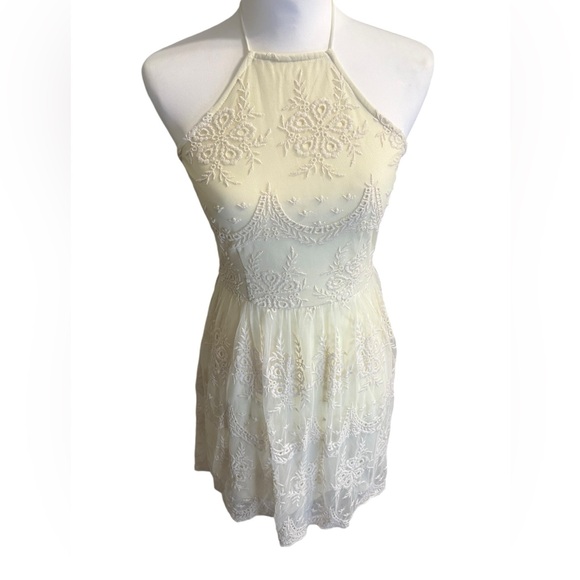 Ivory Embroidered Halter Lace Dress | Boho Summer Party | Size S - Picture 2 of 10